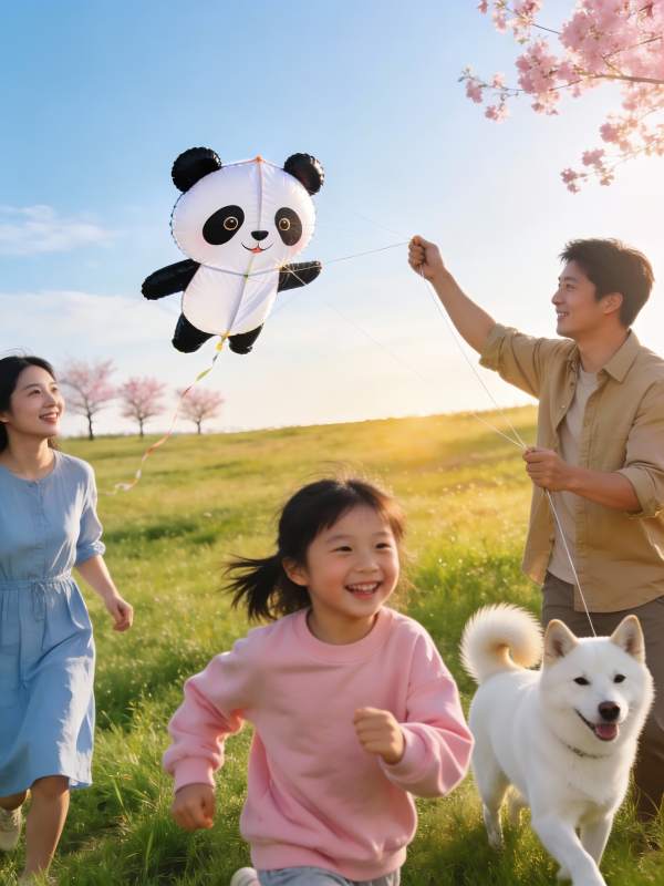 家庭户外放风筝欢乐场景图片