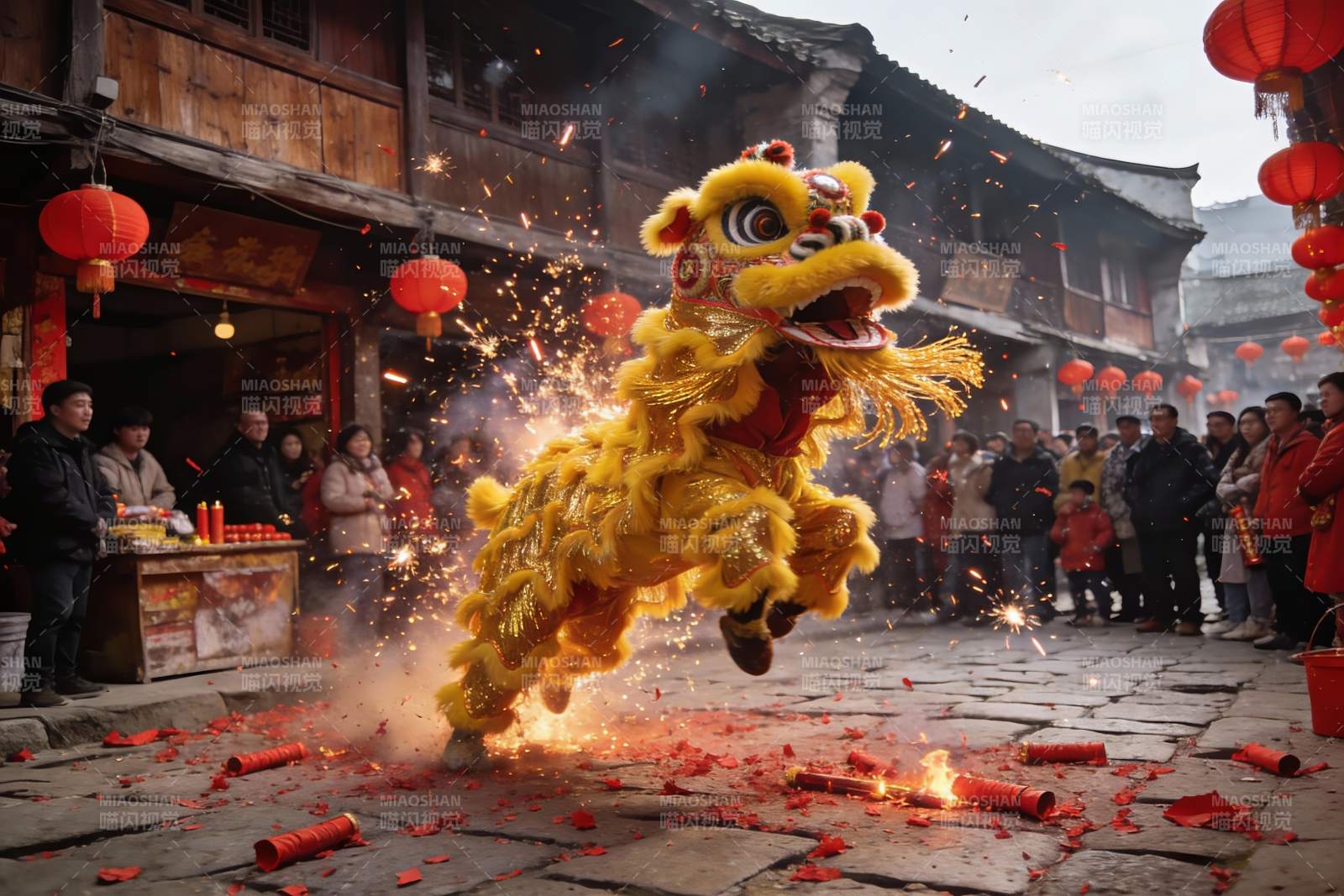 舞狮表演热闹非凡图片