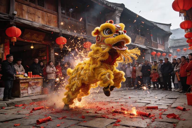 舞狮表演热闹非凡图片