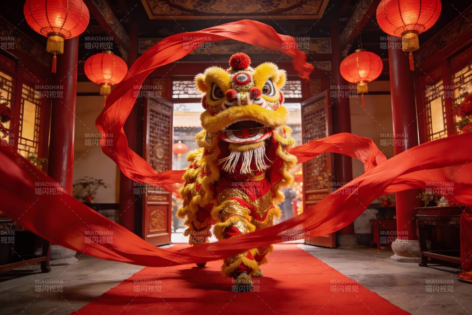 传统舞狮表演热闹非凡图片