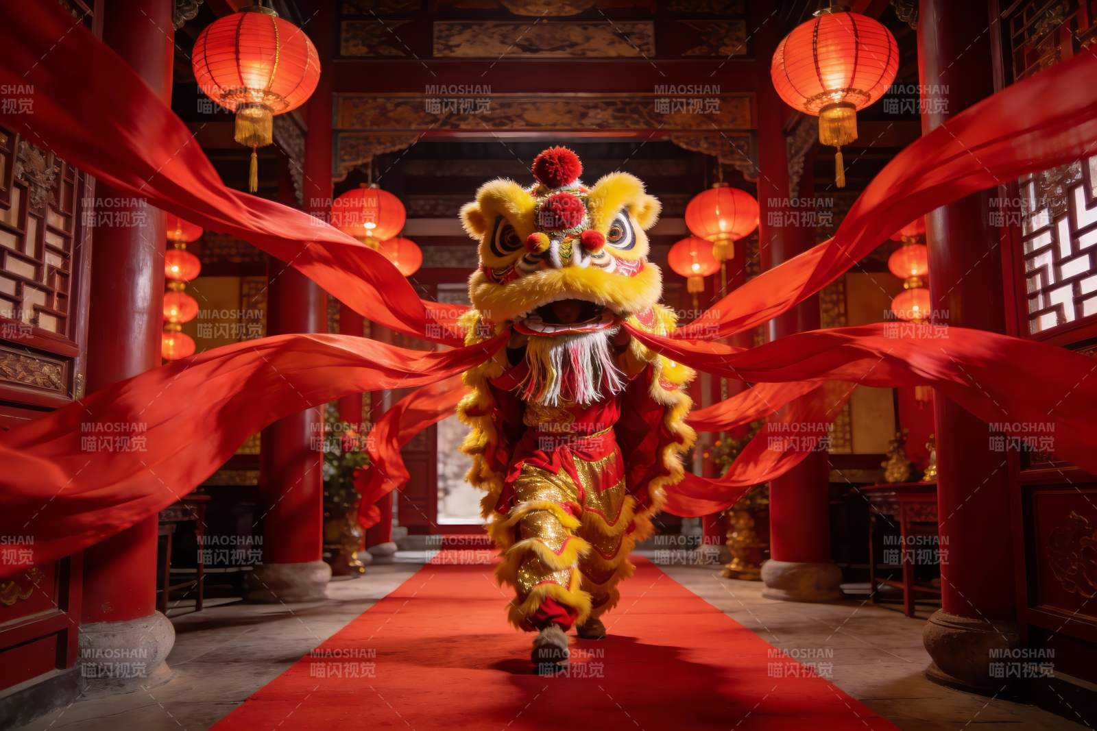 舞狮表演红毯行进图片