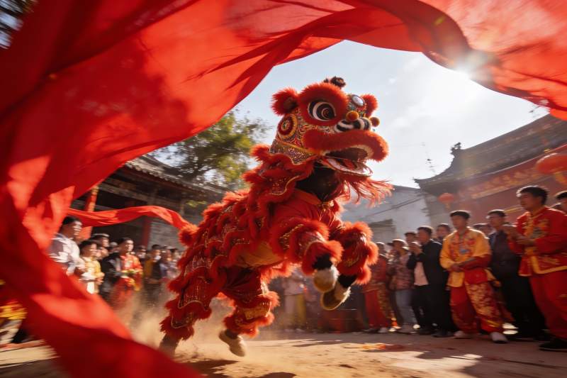 舞狮表演热闹非凡图片