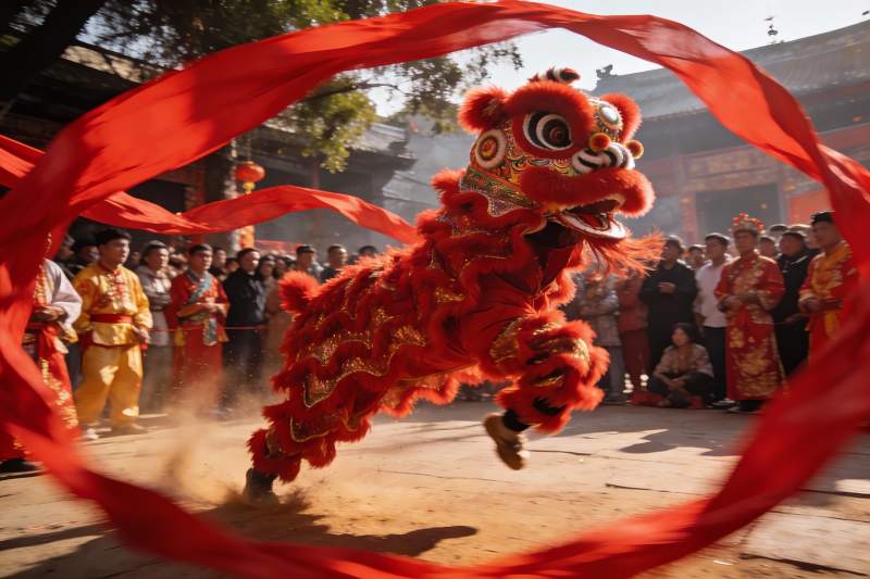 舞狮表演热闹非凡图片