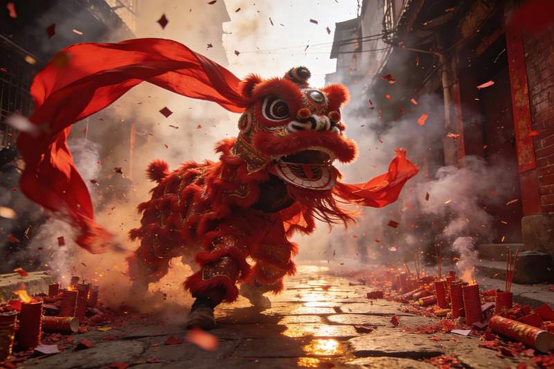 舞狮表演热闹非凡图片