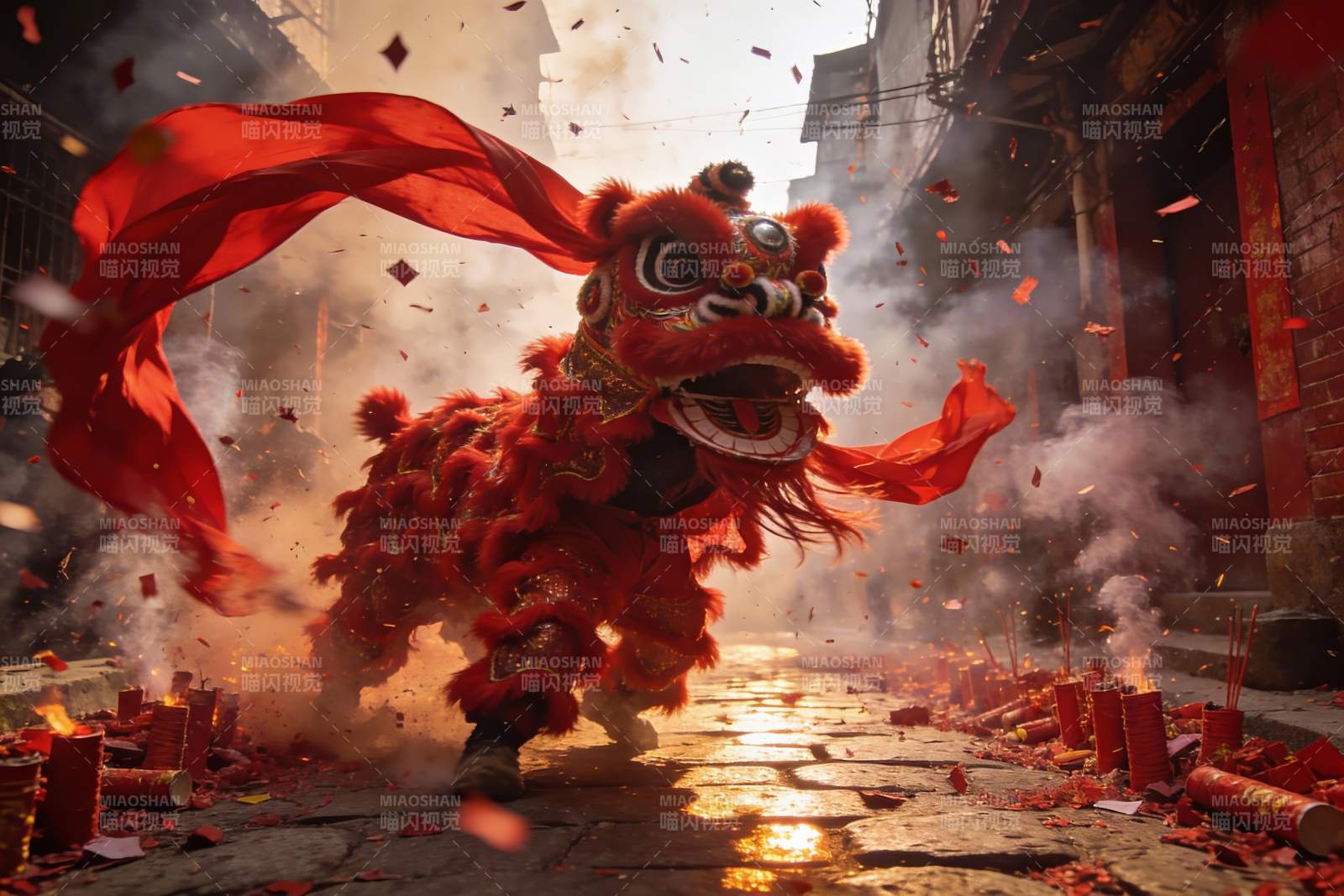 舞狮表演热闹非凡图片