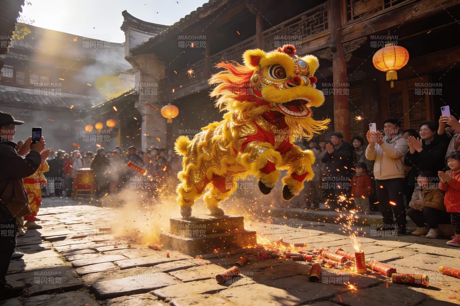 舞狮表演热闹非凡图片
