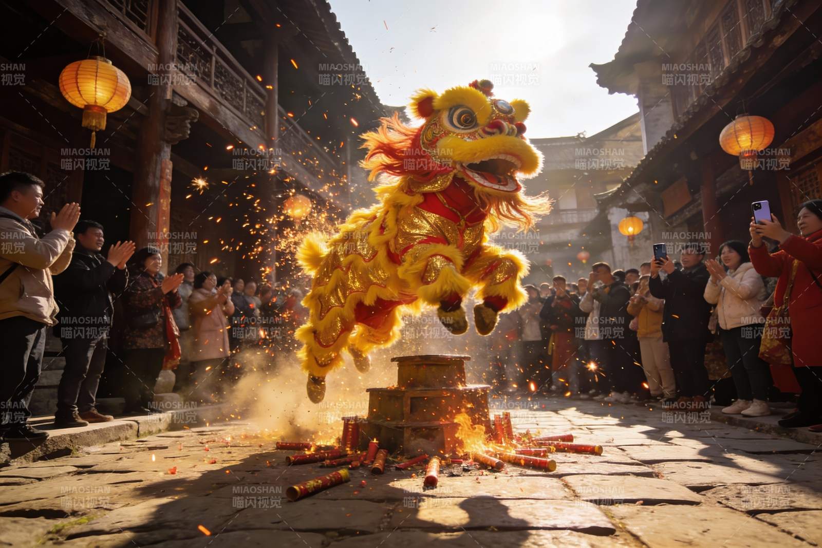 传统舞狮表演热闹非凡图片