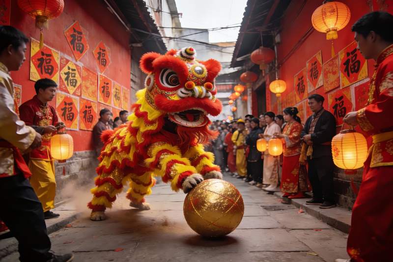 舞狮表演热闹非凡图片