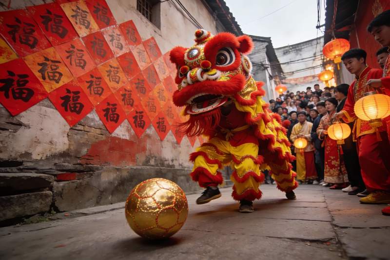 街头舞狮表演热闹非凡图片