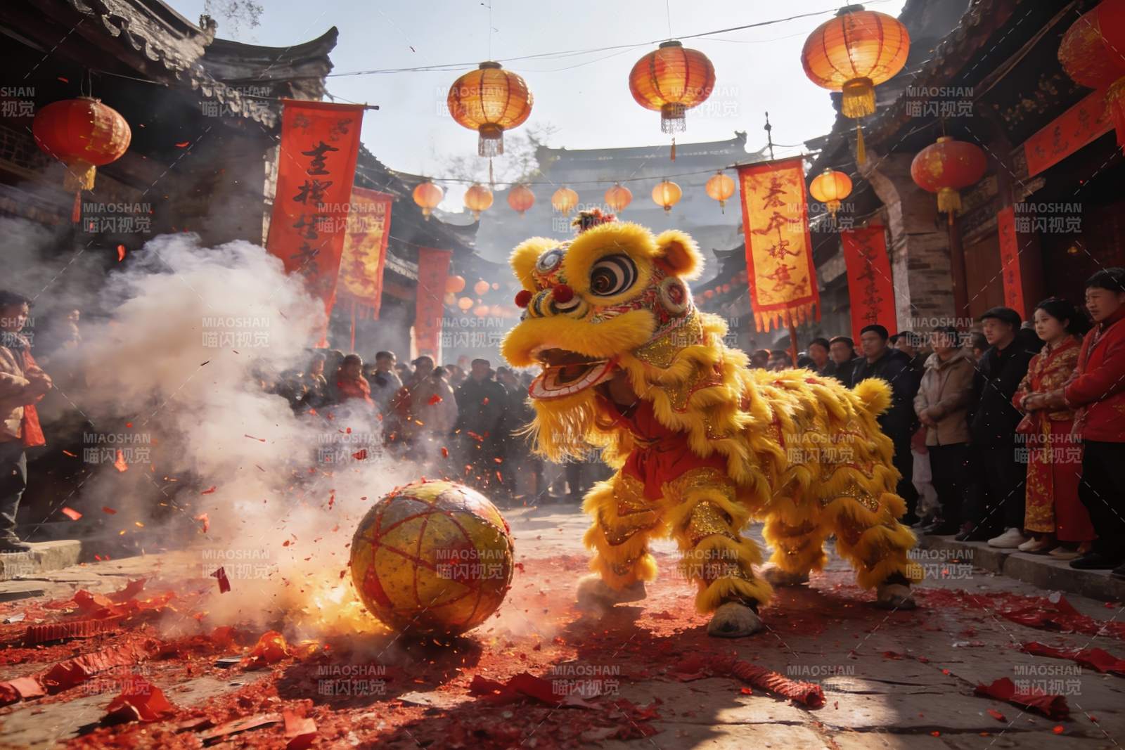 舞狮表演热闹非凡图片