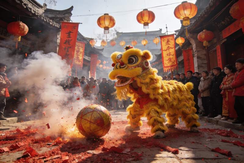 舞狮表演热闹非凡图片