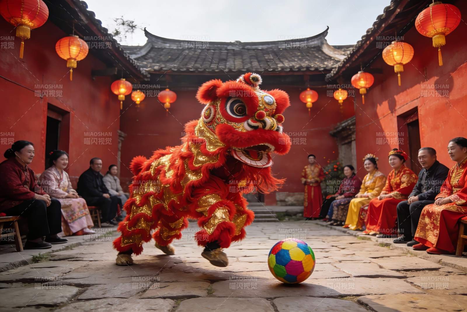 传统舞狮表演热闹非凡图片
