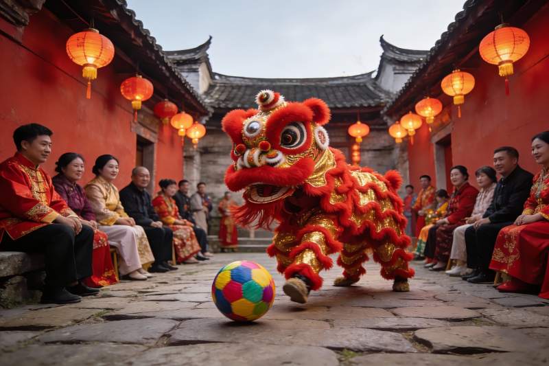 传统舞狮表演热闹非凡图片