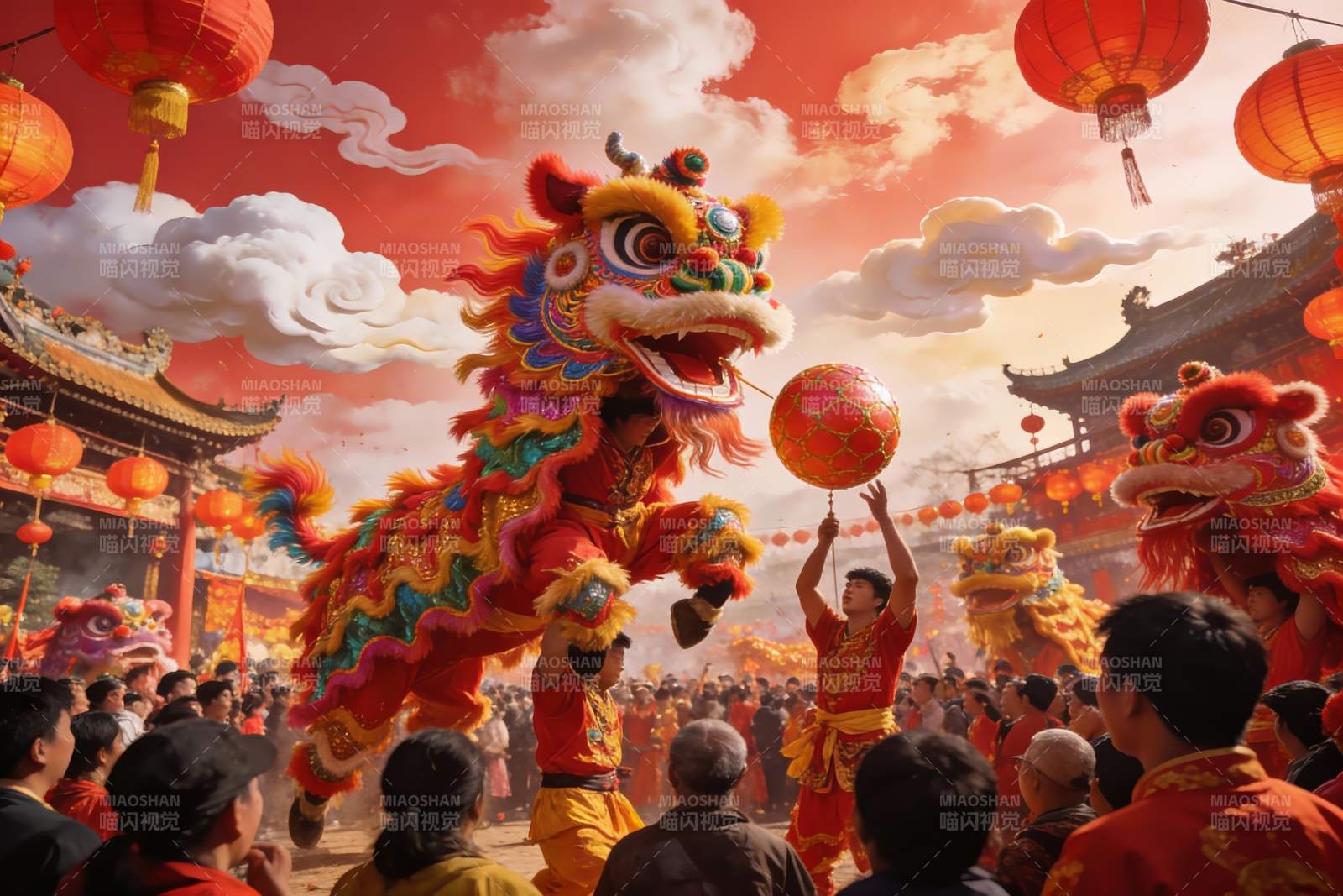 舞狮表演热闹非凡图片
