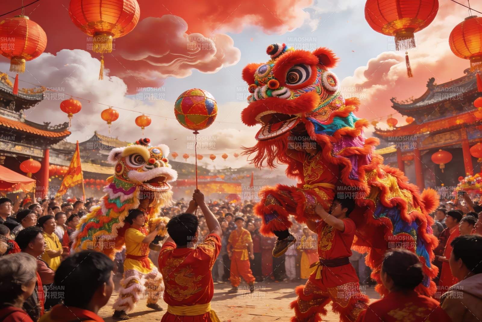 舞狮表演热闹非凡图片