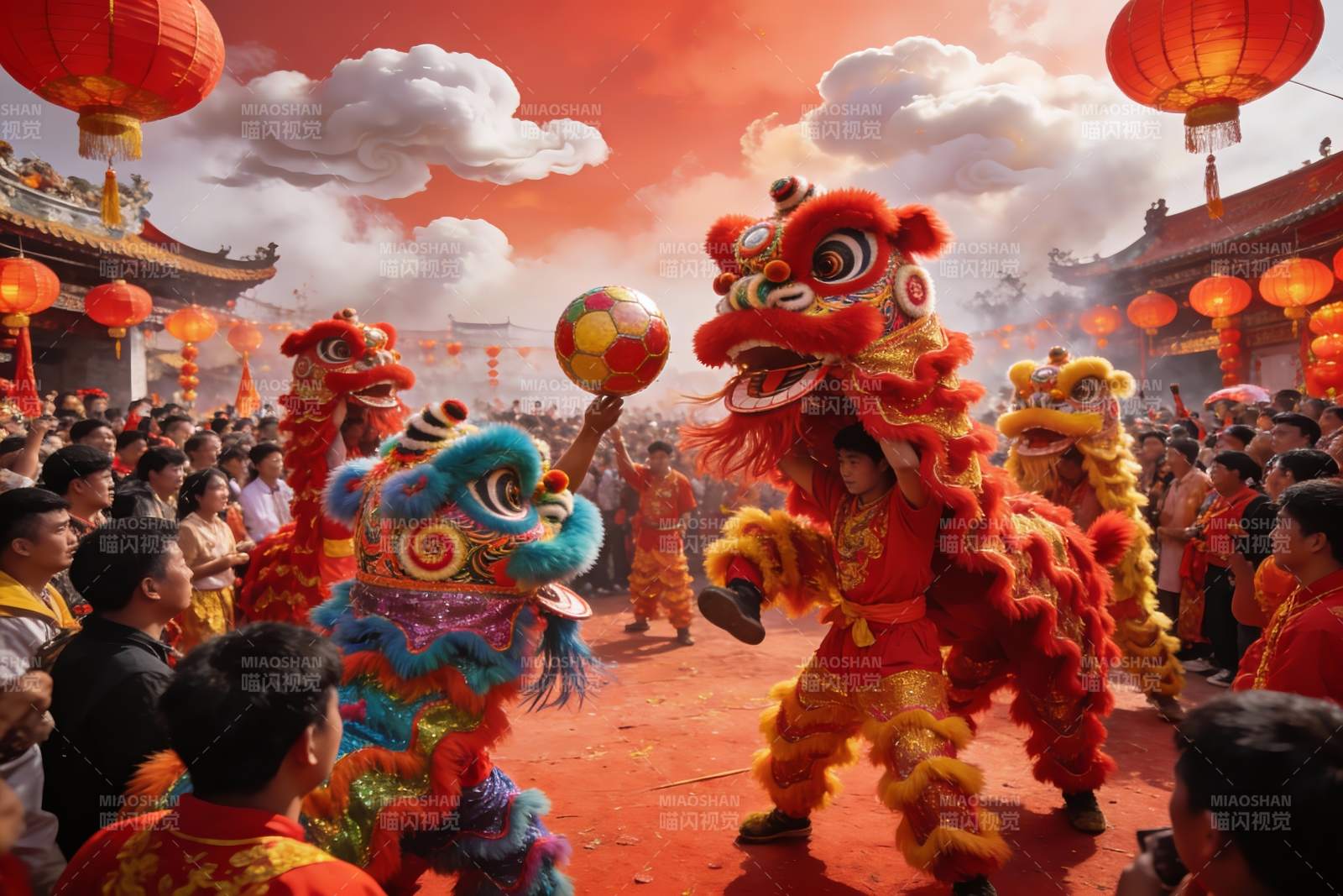 舞狮表演热闹非凡图片