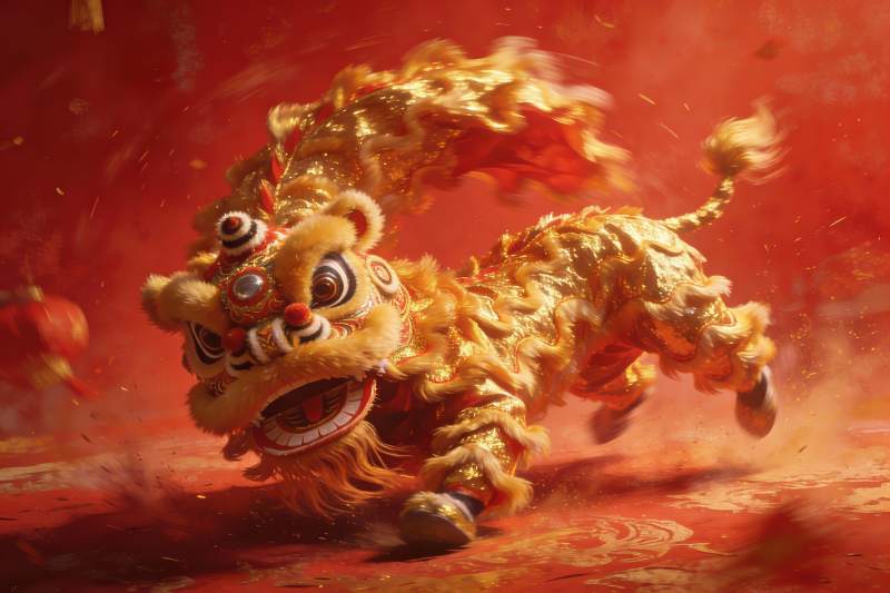 金色舞狮动态瞬间图片