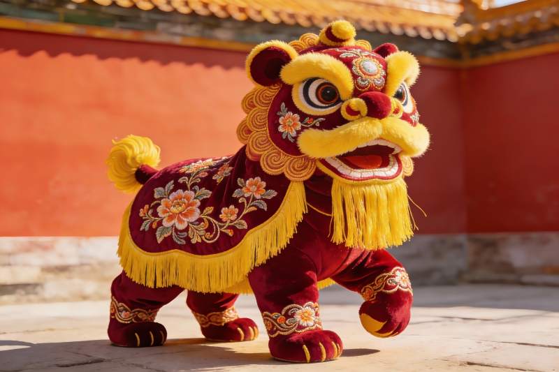 红色舞狮道具展示传统艺术图片