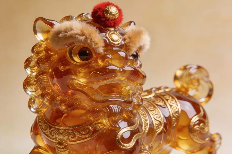 金色貔貅雕像特写图片