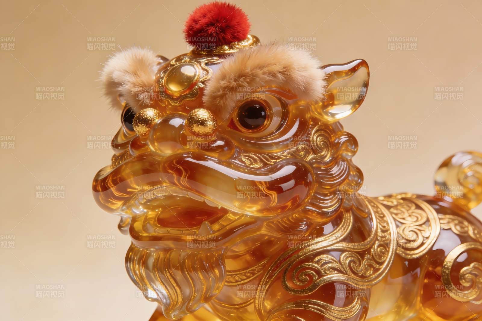 金色貔貅雕像特写图片