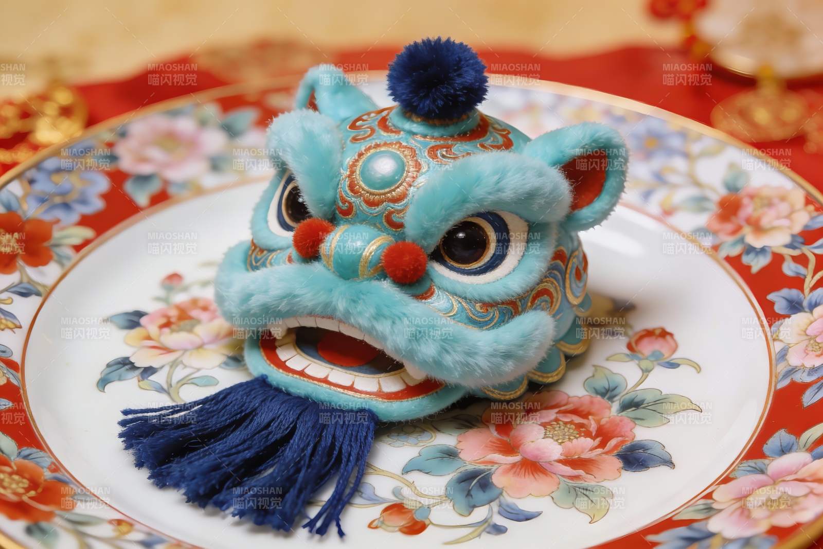 色彩鲜艳的舞狮头摆件图片