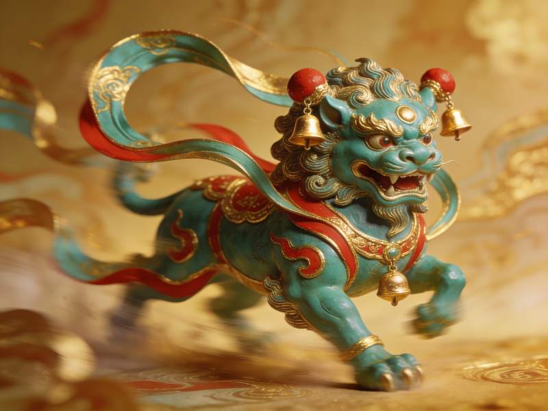 色彩斑斓的瑞兽雕像栩栩如生图片