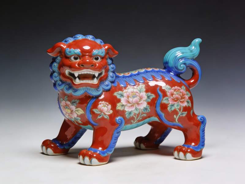 色彩鲜艳的中式狮子雕塑图片