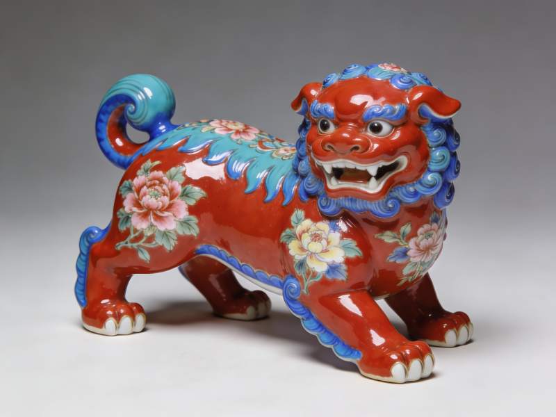 色彩鲜艳的中国风狮子雕塑图片