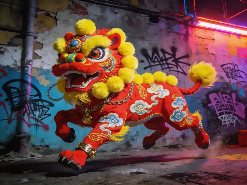 街头舞狮表演充满活力图片