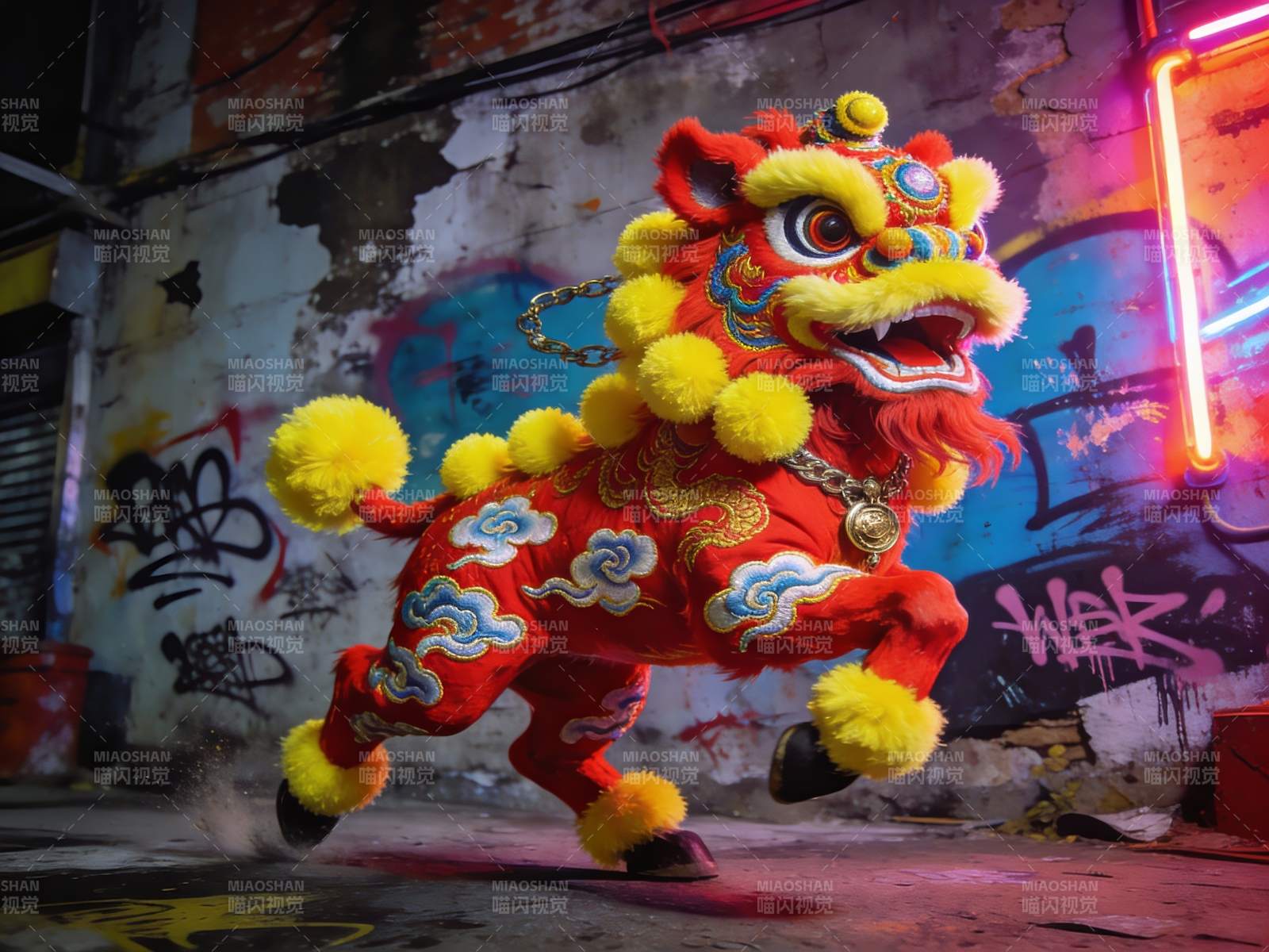 街头舞狮光影艺术图片