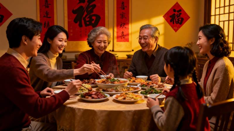 三代同堂家庭聚餐温馨场景图片