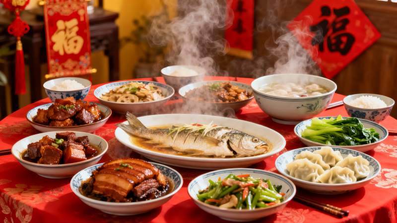 丰盛年夜饭餐桌摆满佳肴图片