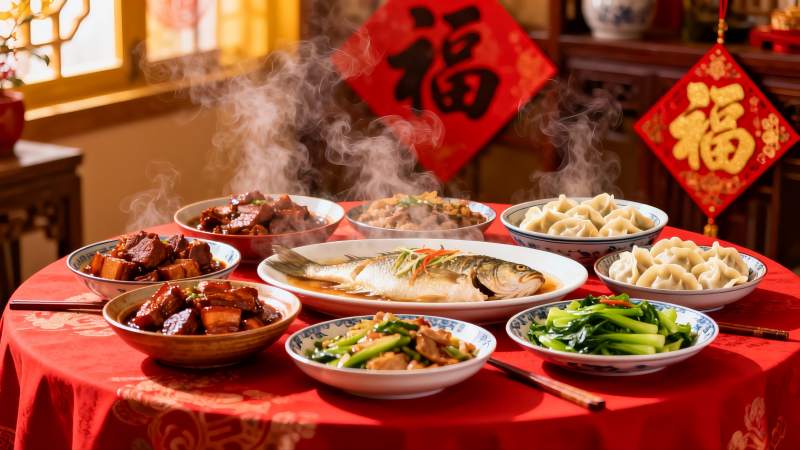 丰盛年夜饭热气腾腾图片