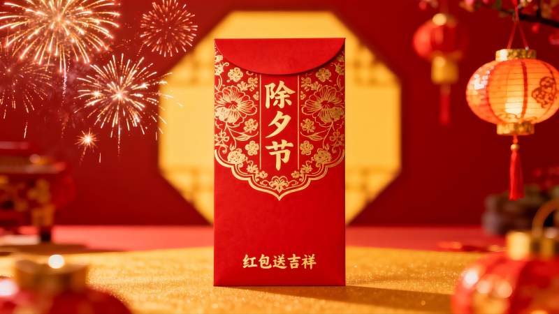 除夕烟花红包节日氛围图片