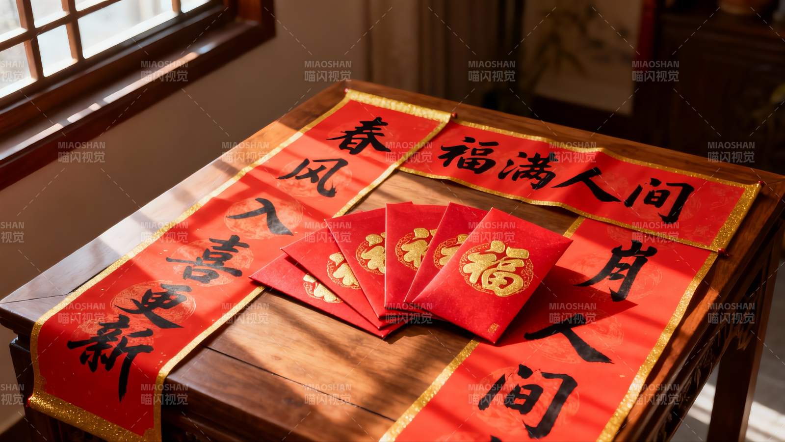 春节红纸春联红包摆件图片