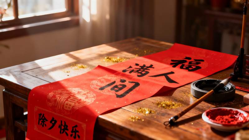 春节对联书写场景图片