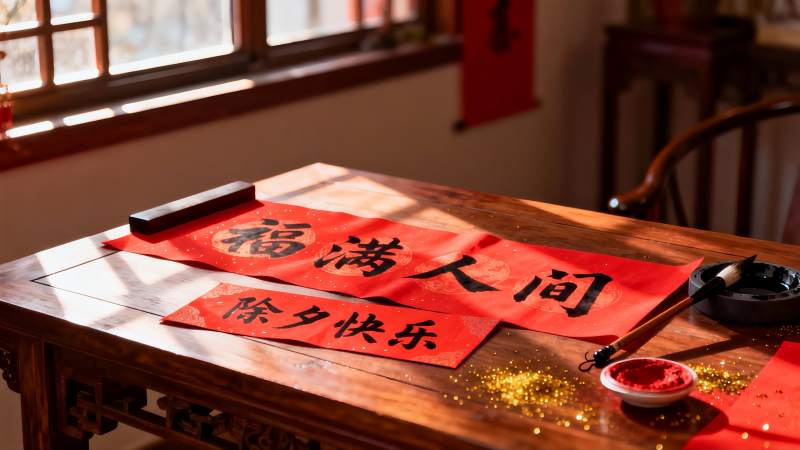 春节书法对联与文房四宝图片