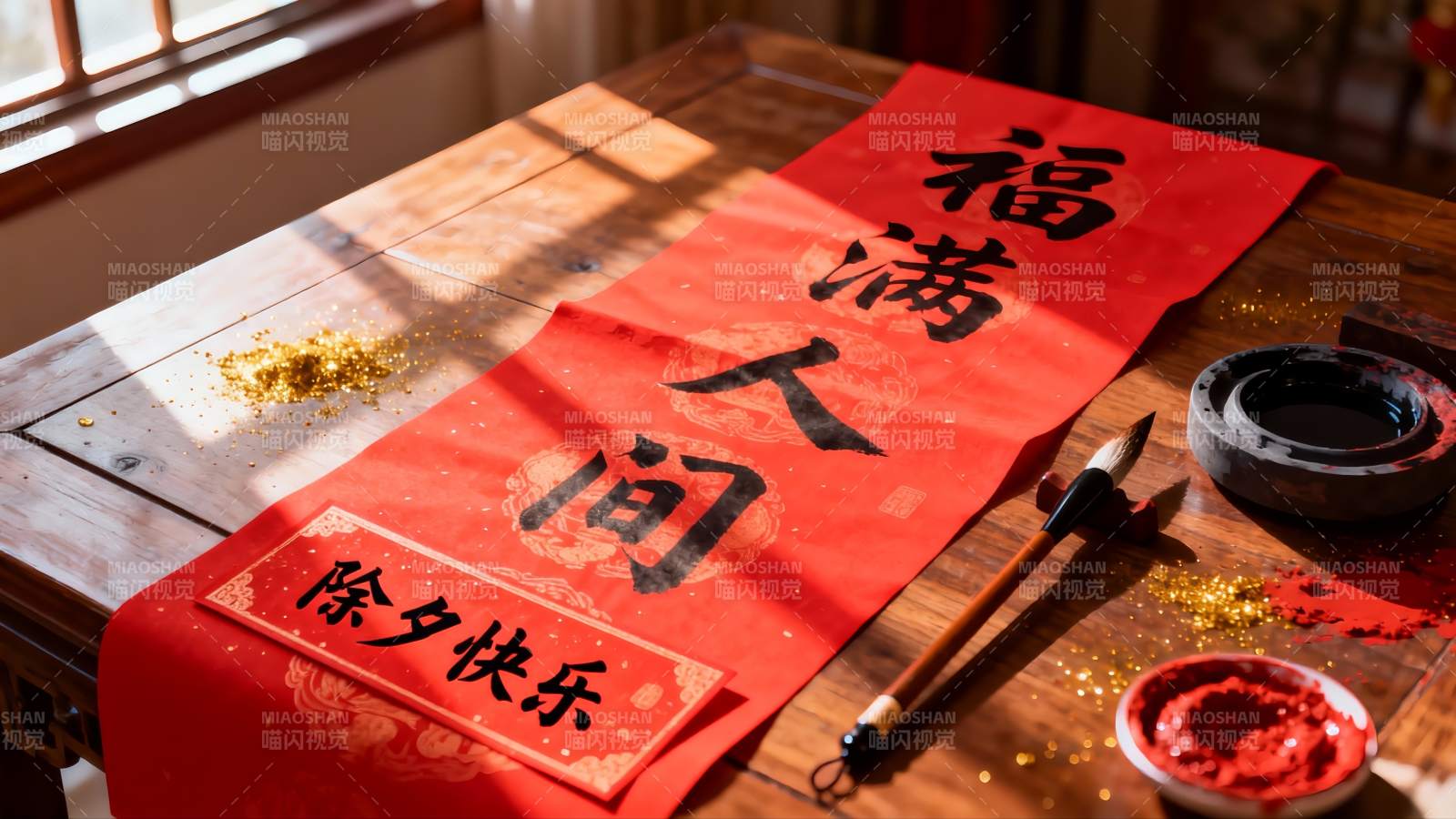 春节书法对联与文房四宝图片