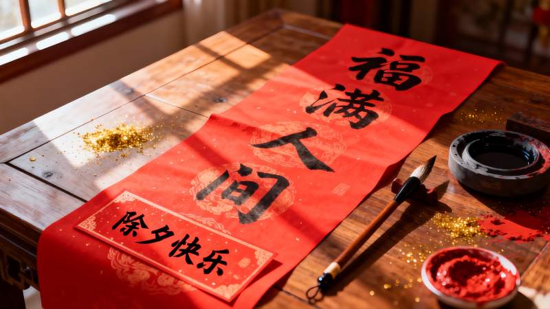 春节书法对联与文房四宝图片