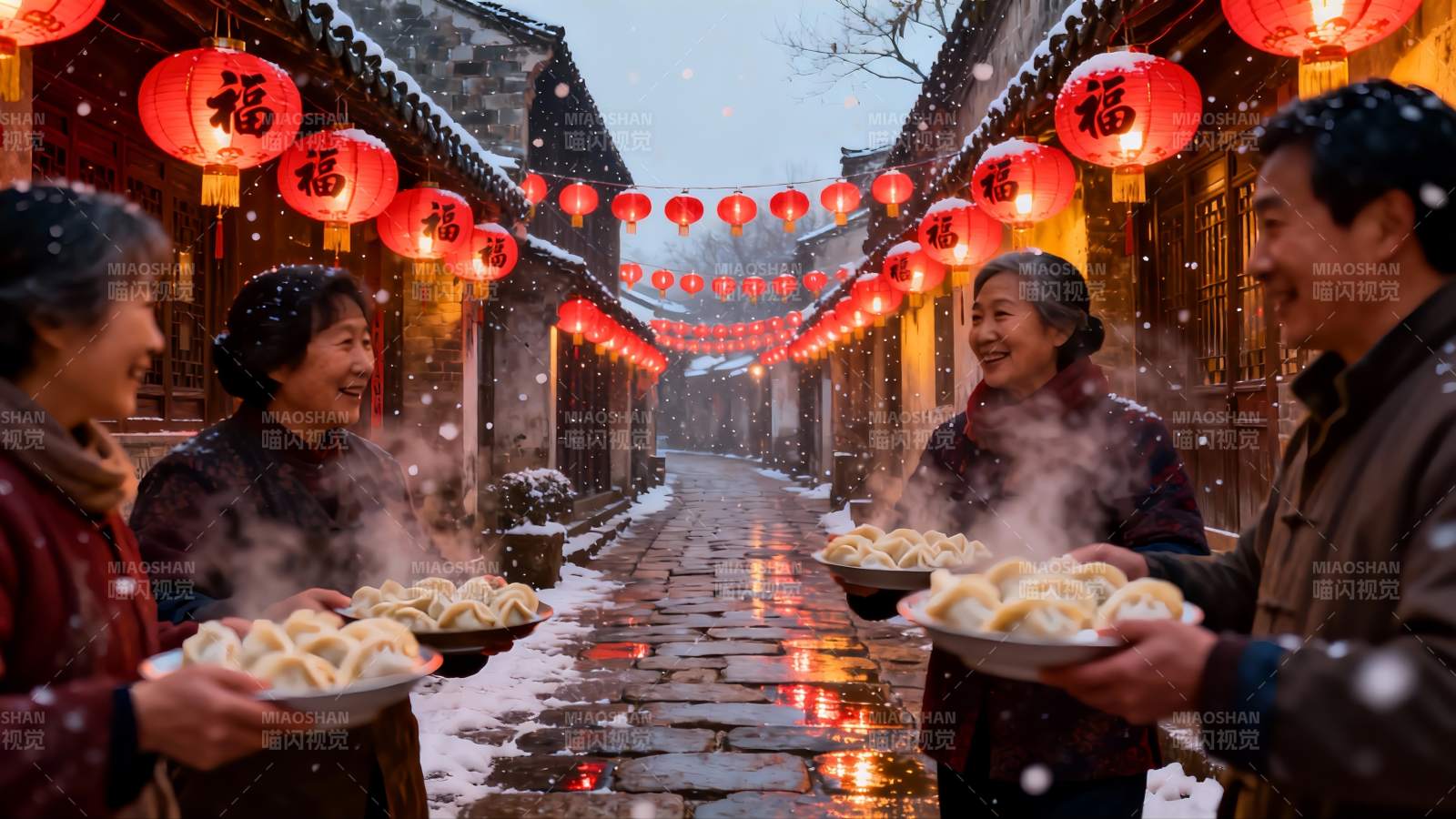 雪夜古街团圆饺子宴图片