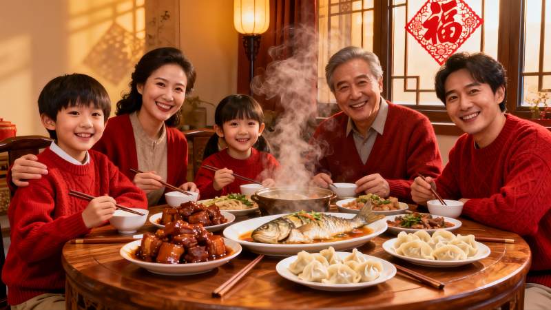 全家福年夜饭温馨团圆图片