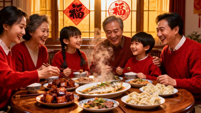 全家围坐共进年夜饭图片