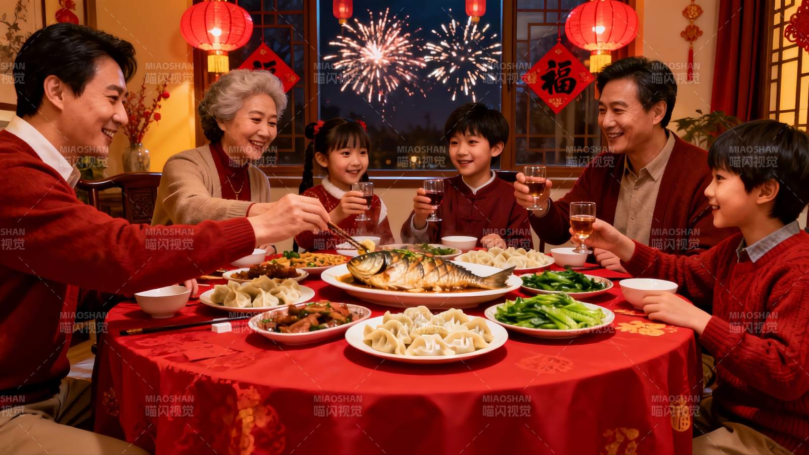 春节家庭聚餐欢庆团圆图片