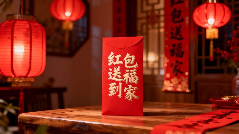 春节红包与红灯笼装饰图片
