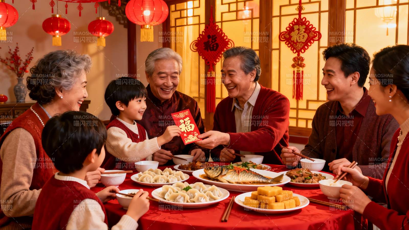 春节家庭聚餐其乐融融图片