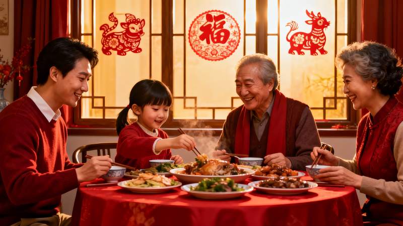 三代同堂年夜饭温馨场景图片