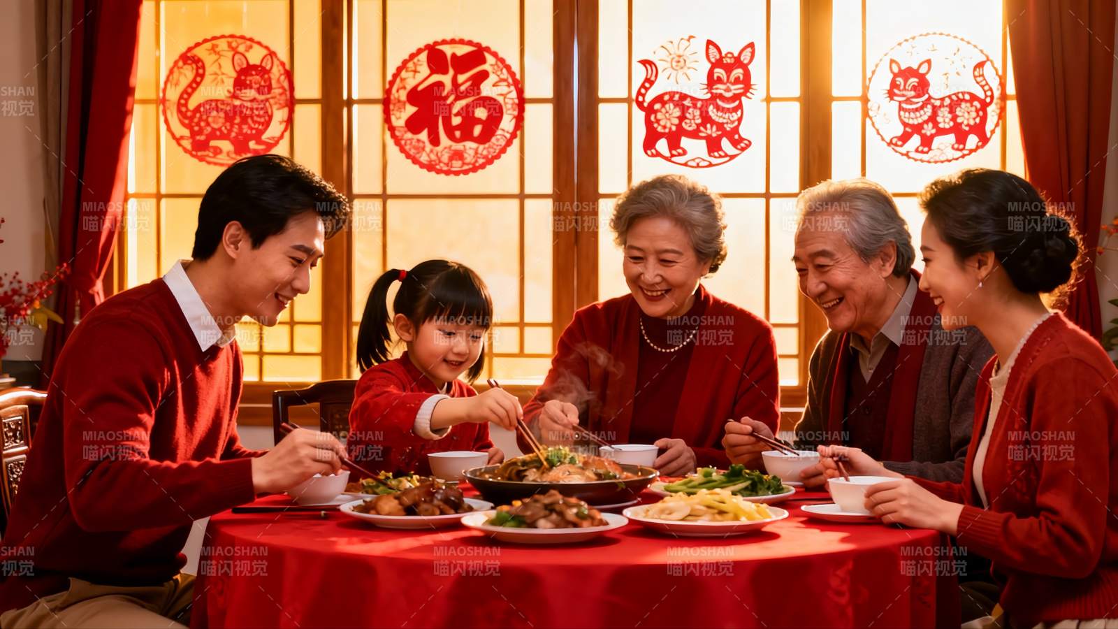 三代同堂春节团圆饭图片