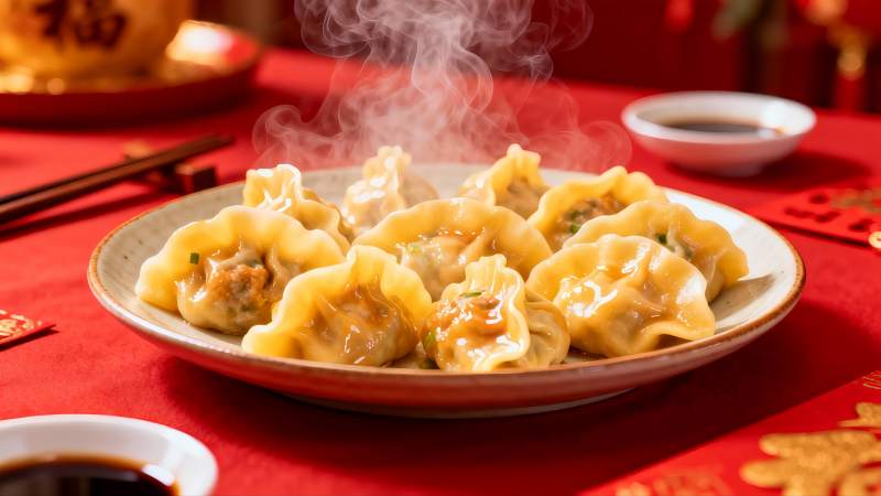 热气腾腾的饺子宴图片