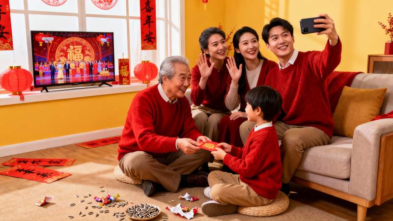 春节家庭团聚自拍庆祝图片