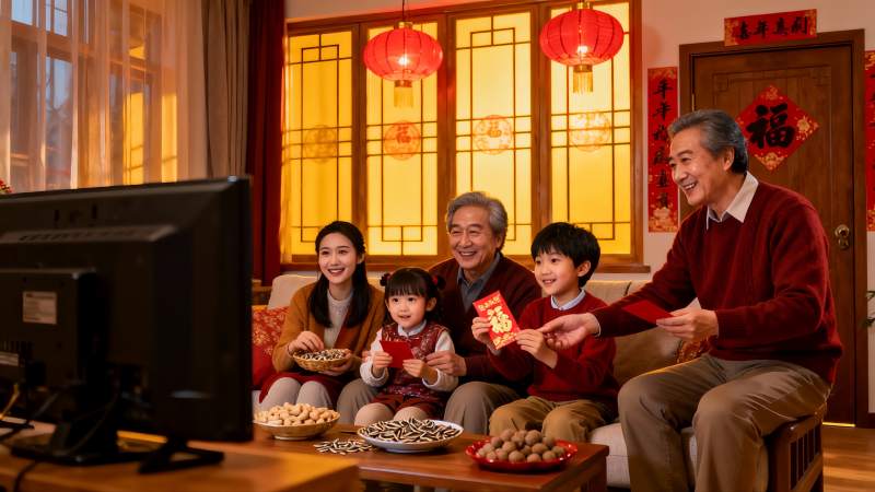春节家庭团聚长辈发红包图片